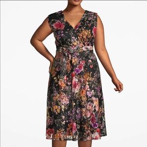 NWT! Lane Bryant floral black lace surplice dress